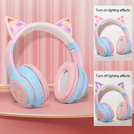 Cat Ear Headphones with Cat Ear Headpieces & RGB HIFI Sound Stereo Sound Compatible