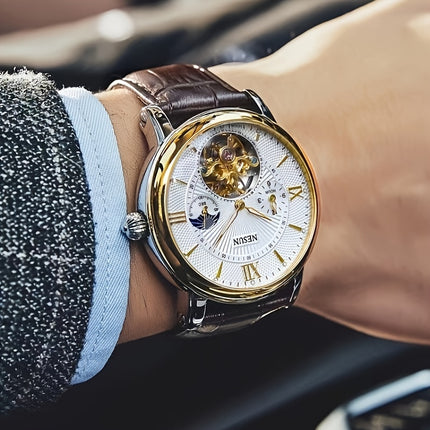 Automatic Mechanical Watch - Business Chronograph with Skeleton Dial, Golden