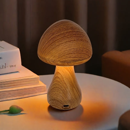 USB mushroom night light, simulated wood grain mushroom light, bottom anti slip, decorative desk lamp