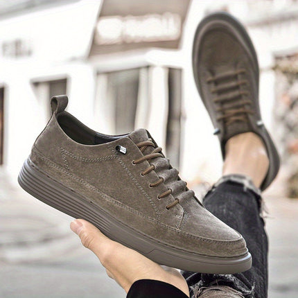 Men's Trendy Solid Skate Shoes, Comfy Non Slip Casual Lace Up Sneakers for Men's Outdoor Activities