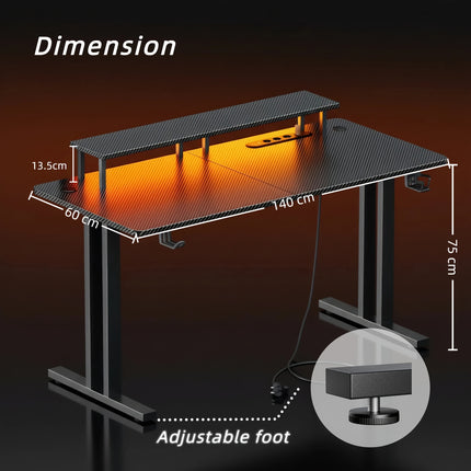 RGB Gaming Desk with Power Outlets & Monitor Stand, Large Wide Computer Workstation
