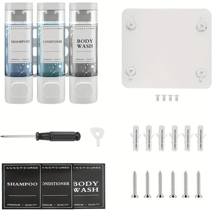 Wall-Mounted Soap Liquid Dispenser, Shower Gel Dispenser, Three-In-One Shampoo And Conditioner Dispenser,