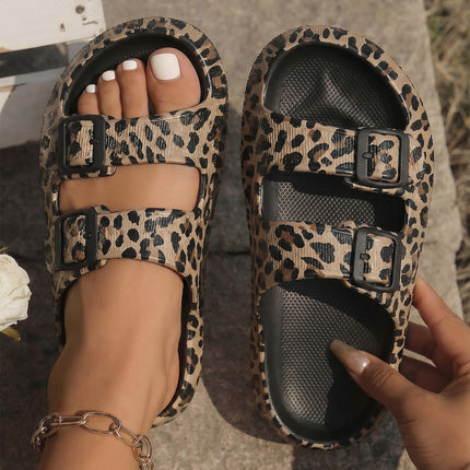 Bristol Black Retro Leopard Double Buckle Comfy EVA Slippers