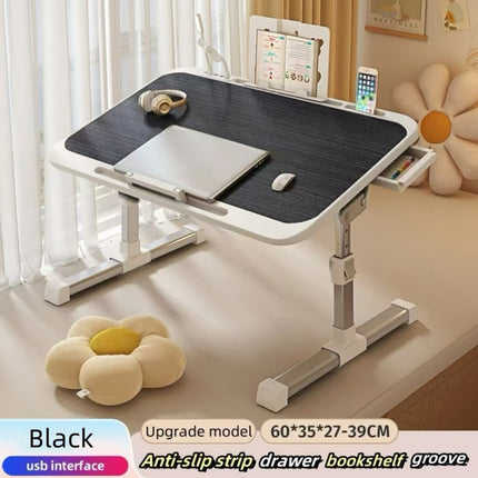 Folding Laptop Desk with Built-In LED Light and Storage Drawer – Portable Bed Table for Sofa