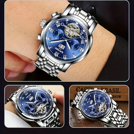 Luxury Brand Sports Casual Mechanical Watch with Transparent Back, Automatic Winding,