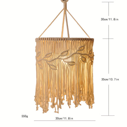 1pc Handmade Rope Woven Lampshade - Artistic Mingsu Pendant with Tassels for Home Decor