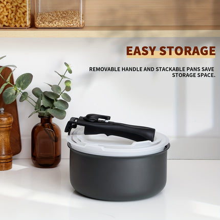 Induction Saucepan Set 7pcs, Nonstick Pots Set with Removable Handles, for All Hobs, Stackable Design,