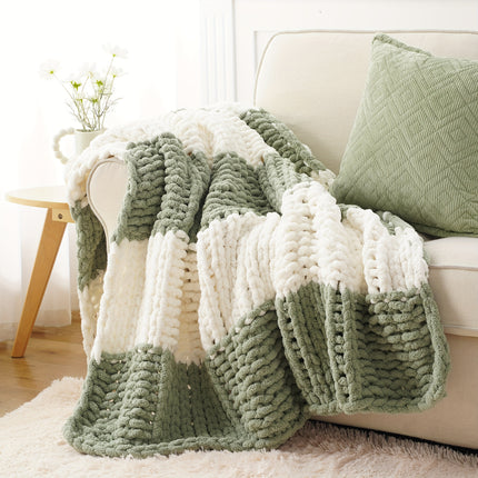 50"x60" Chunky Throw Blanket - Thick & Soft Chenille Yarn Oversized Green