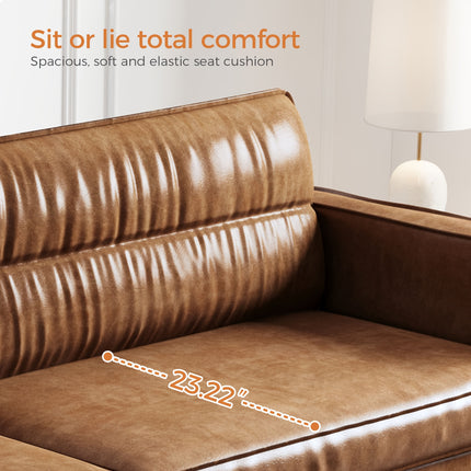 Mid-Century 3-Seater Waxed Leather Sofa with Removable Backrest And Cushions