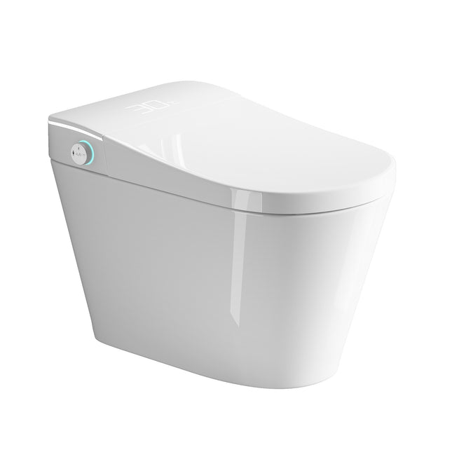 Smart Bidet Toilet with Auto Open/Close Seat, Warm Water Wash, Heated Seat, and Wireless Remote Control in White Ceramic