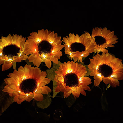 Led Solar Sunflower Three Head Lawn Garden Decorative Landscape Outdoor Lamp