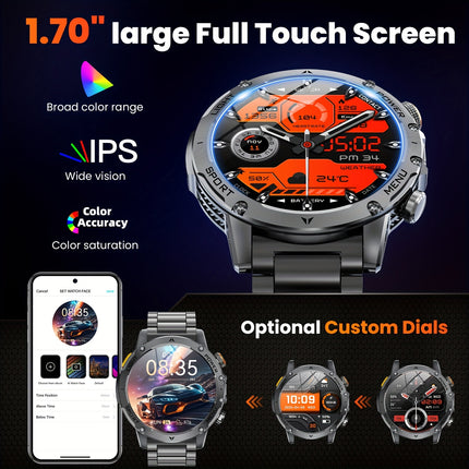 Sports Men'S Smart Watch 1000mAh Extra Large Battery, With 50+ Ultra Long Standby Time, 1.7-inch Wireless Call WaterprooF