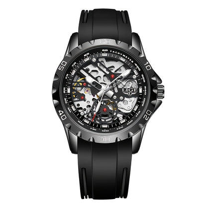 men&women's Automatic Mechanical Watch - Stylish Blue Silicone Strap, Alloy Case,