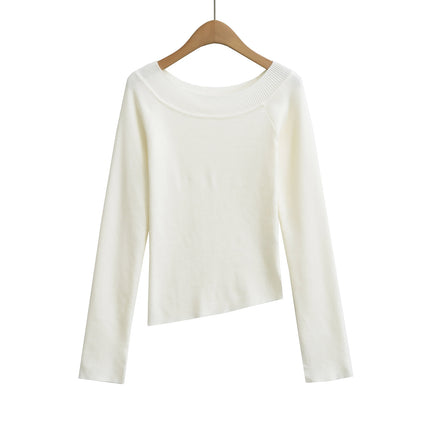 One neck slanted shoulder, off shoulder elastic slim fit top