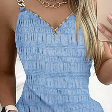 Y2K Fashion Women's Dress Casual Sexy Strap Sleeveless Denim Look Print Chain Decor Casual Dress 2025 Summer New Ottd