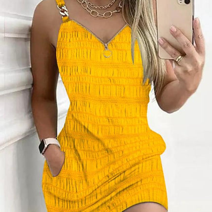 Y2K Fashion Women's Dress Casual Sexy Strap Sleeveless Denim Look Print Chain Decor Casual Dress 2025 Summer New Ottd