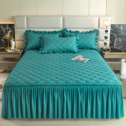 Quilted Fitted Sheet Dust Cover Bed Skirt Fitted Sheet Solid Color