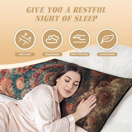 1pc Vintage-Inspired Floral & Geometric Full-Body Pillow, 50x150cm - Ultra-Soft Polyester Fabric