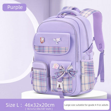 Cute  Plaid Bowknot Backpack for Girls - Lightweight, Durable Nylon Schoolbag with Multiple Compartments