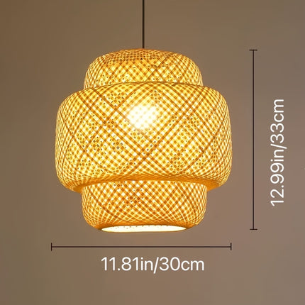 Bamboo Chandelier Suitable for E26/E27 - Rustic Zen Ceiling with Polished Cylindrical Bamboo Shade