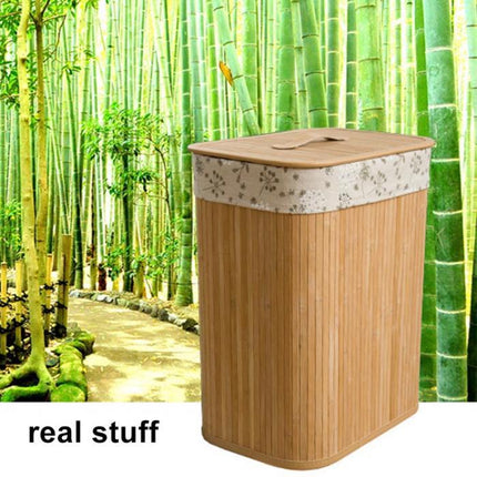 Folding Bamboo Storage Basket Large Storage Laundry Bin Box with Lid and Removable Lace