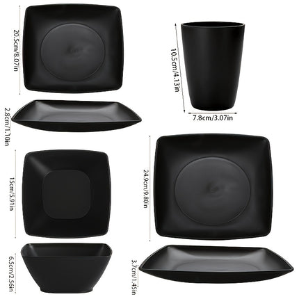 16/32pcs Plastic Tableware Set - Classic Square Lightweight Design, Durable Dinner and Salad Plates,