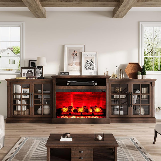 TV Stand with Electric Fireplace - Extra Large Media Console, Heating Fireplace, MDF/CDF Construction,