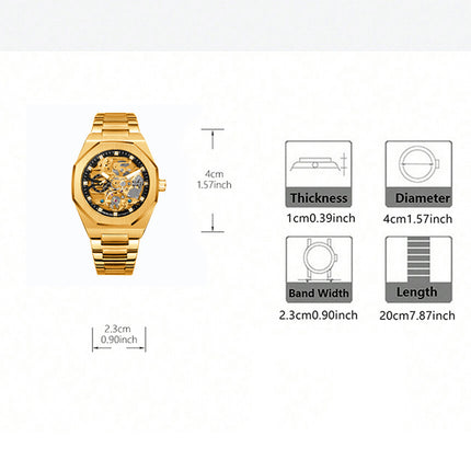 1pc Men'S Yellow & Black Steel Streetwear Rascal Handsome Polygon Automatic Tourbillon