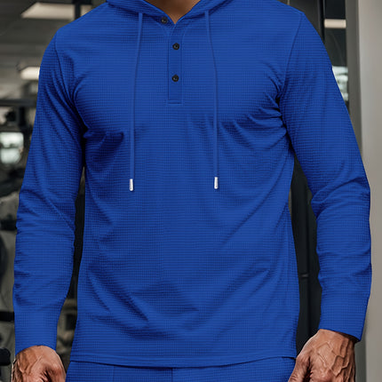 Men's Casual Sportswear Set - Hooded Long Sleeve Top & Joggers with Drawstring, Polyester Blend, Perfect for Spring/Fall Outdoor Activities