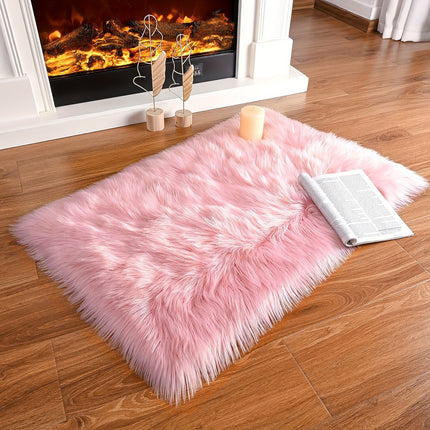 1pc Plush Thickened Area Mat - Non-Slip, Machine Washable, Soft Pink Faux Fur Mat for Bedroom,
