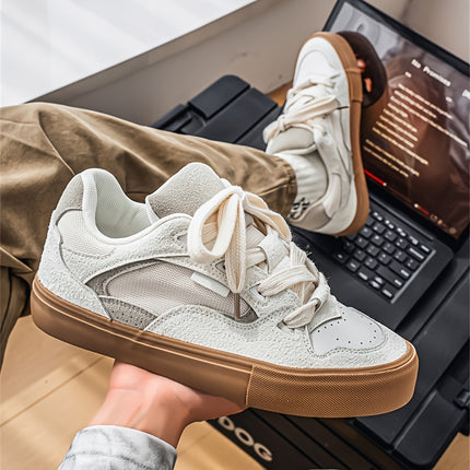 Casual & Sporty Lace-Up Shoes - Men's Retro Low-Top Skate Sneakers - Round Toe with White Upper