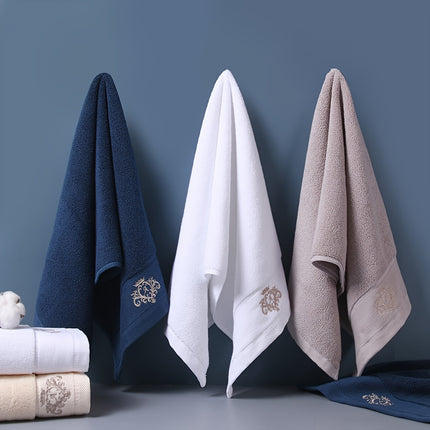 1pc Premium Embroidered Crown Towel - Soft, Absorbent, Non-Fade Cotton Material in Beige & White