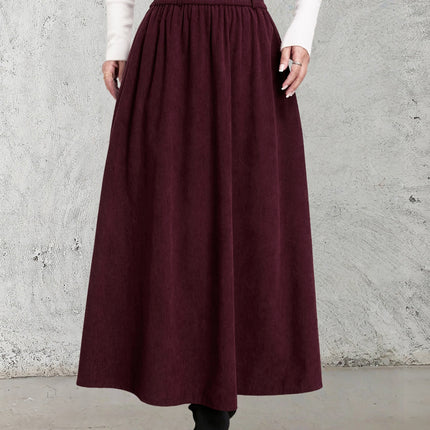 Winter Corduroy Women'S Casual High-Waisted A-Line Skirt, Thick And Versatile Long Pleated Umbrella Skirt.