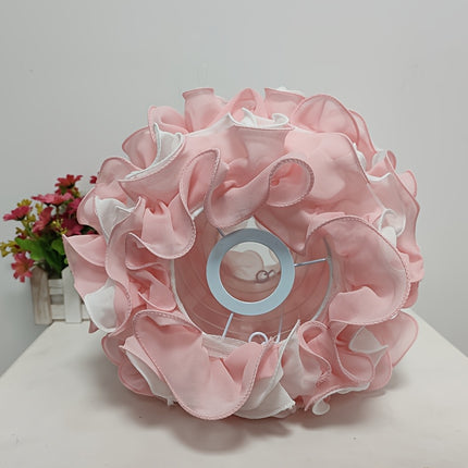 Modern Spherical Fabric Shade with Wavy Design  Soft Pink & White Textured Lighting Fixture