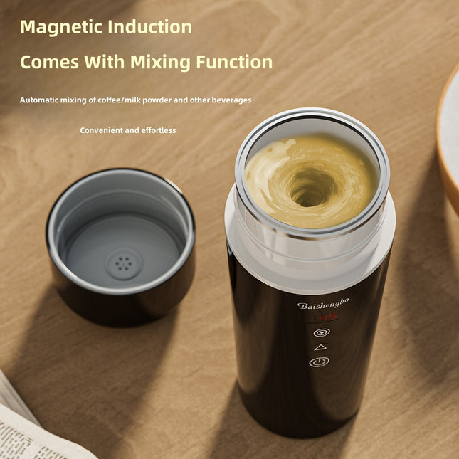 12 V Portable Electric Kettle - 14.2 oz Hot Water Insulated Car Cup, Magnetic Induction Stirring, Compact Travel Design,