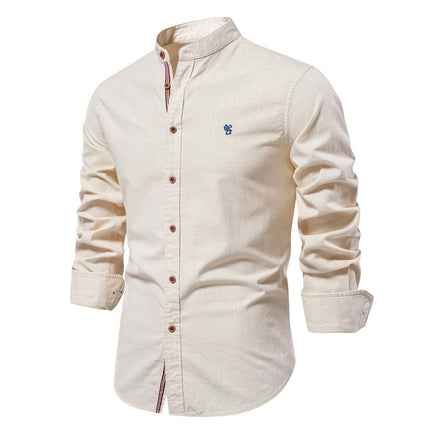 Men's Cotton And Linen Casual Fashion Solid Color Long Sleeve Henley Shirt