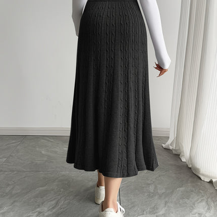 Women's Elegant Long Ribbed Skirt - Solid Color Fall Winter Casual to Formal Wear, Hand Wash/Dry Clean