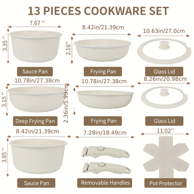 13pcs Pots And Pans Set, Nonstick Granite Cookware Set,