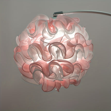 Modern Spherical Fabric Shade with Wavy Design  Soft Pink & White Textured Lighting Fixture