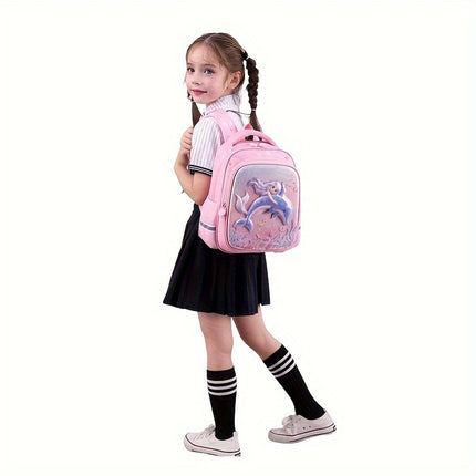 A Lightweight Backpack with a 3D Hard Shell Featuring Cartoon Mermaid And Unicorn Designs
