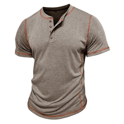 Short Sleeve Polo Shirt With Button Men's Summer Solid Color Tops