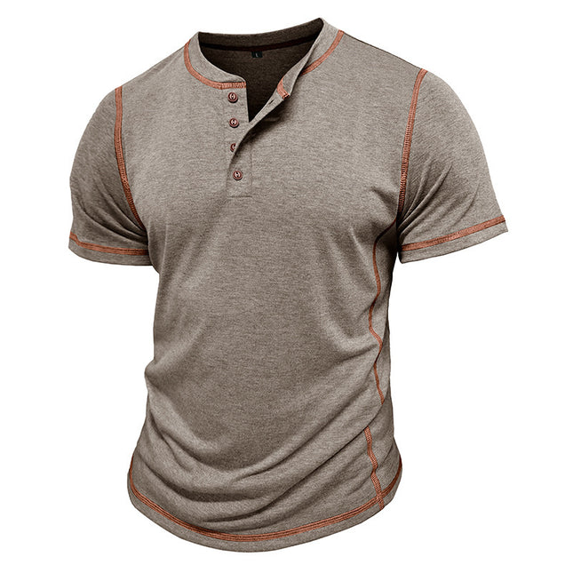 Short Sleeve Polo Shirt With Button Men's Summer Solid Color Tops