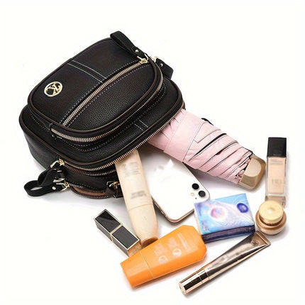 Luxury Synthetic Faux Leather Multi-Layer Large Capacity Shoulder Bag Versatile Fashionable Handbag with Zipper
