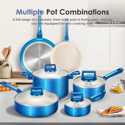 10pcs Nonstick Pots And Pans Sets with Lids, Aluminum Nonstick Cookware Sets,