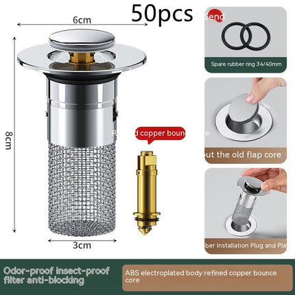 Long Pop-Up Sink Drains Filter Bathroom Press Bounce Basin Plug Stopper Wash Basin Hair Catcher Sink Strainer Kitchen Supplies