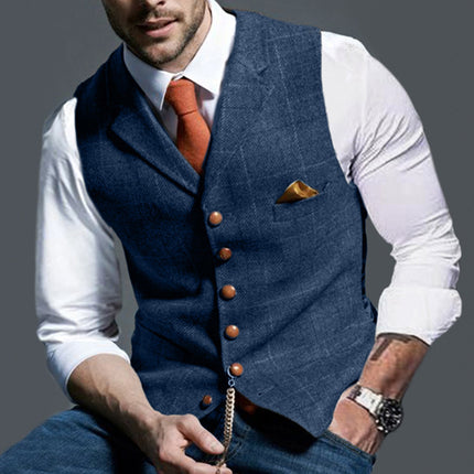 Casual Lapel Plaid Slim Fit Men's Vest Vest