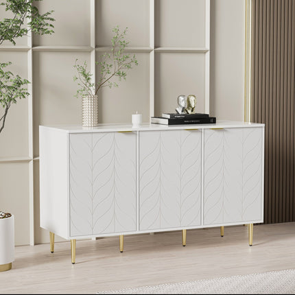 Modern Dresser with Golden Legs and Handles, Lacquered, Rounded Corners, for Bedroom, Living Room