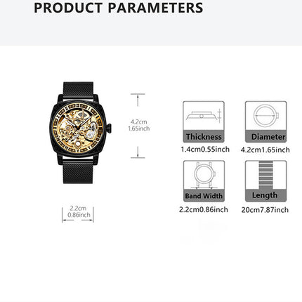1pc Men's yellow black mesh belt college style niche fully automatic hollow tourbillon