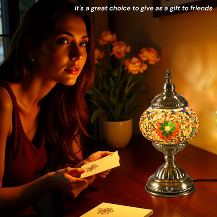 1pc Turkish-Moroccan Mosaic Usb-Powered Table Lamp - Bohemian Stained Glass Nightlight