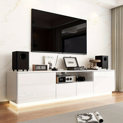 70.8'' W Modern LED TV Stand for Up To 75'' TVs | Media Console with 4 Drawers & Glossy Surface,